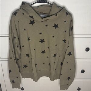 Marled Olive Green Hoodie with Black Star Design